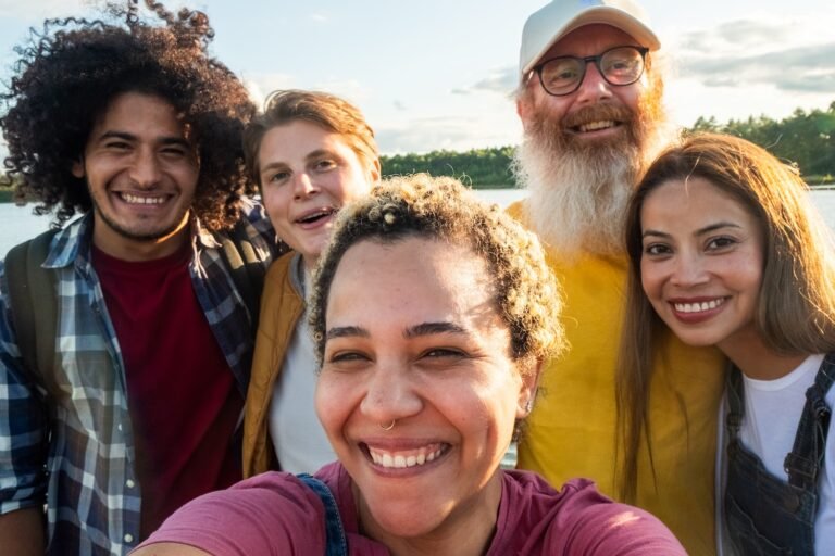 Multiracial young group of trendy people having fun together on a workshop for anti-racist practice.